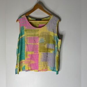 louis feraud Pastel Colorful Abstract Sleeveless Silk Top‎ Size 14